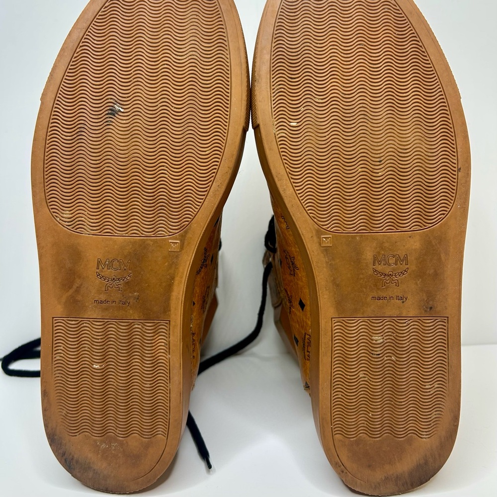 AUTHENTIC MCM Visetos Cognac Brown High-Top Sneakers - Suede Toe - Men's SZ 11 - Picture 9 of 9